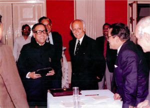 Pranab Mukharjee, Mantosh Sandhi and Dr. Nitish Sengupta, Former Member Secretary, Planning Commission sharing a light moment after the conference.